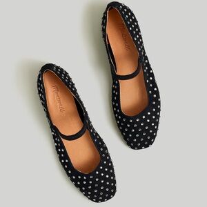 Madewell greta ballet flat in crystal embellished suede black 8.5